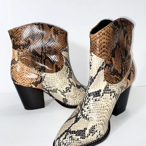 New Schutz Panelled Snake Effect Cowboy Boots - Picture 5 of 10